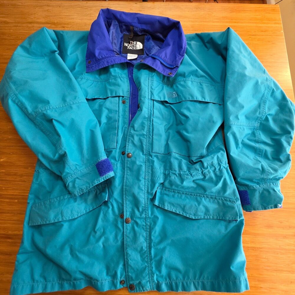 Vintage North Face Parka Teal Blue Gore Tex Ski Jacket Full Zip Pockets MED, USA